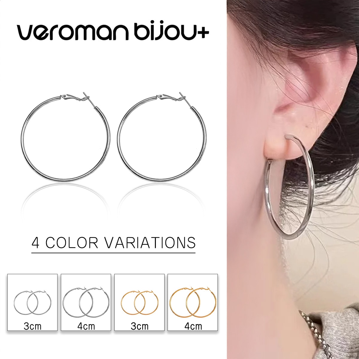 VeroMan BIJOU＋ フープピアス ピアス S925 シルバーポスト 3cm 4cm