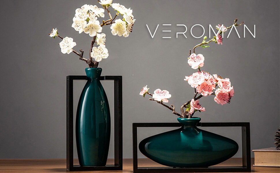 2点セット] VeroMan 花瓶 セラミック フラワーベース ダークグリーン
