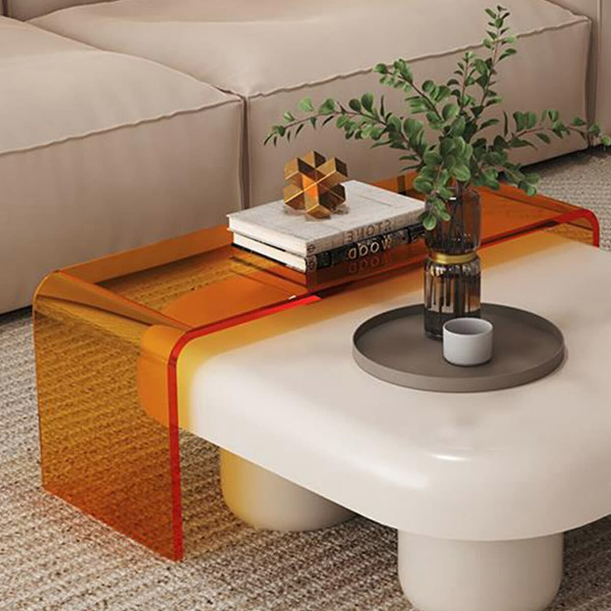 VeroMan サイドテーブル スケルトン クリアオレンジ ローテーブル VeroMan サイドテーブル スケルトン クリアオレンジ ローテーブル