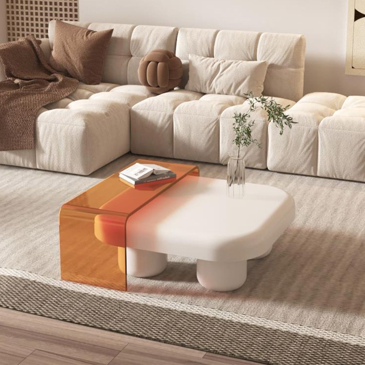 VeroMan サイドテーブル スケルトン クリアオレンジ ローテーブル