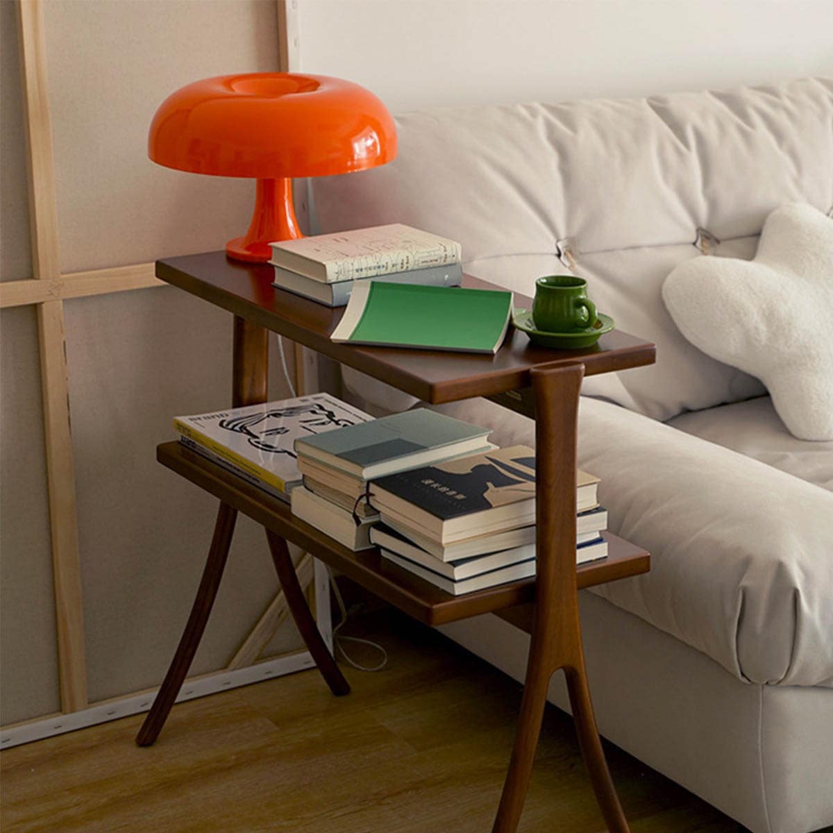 VeroMan サイドテーブル 2段 木製 ウッド ウォルナット ベッドサイド