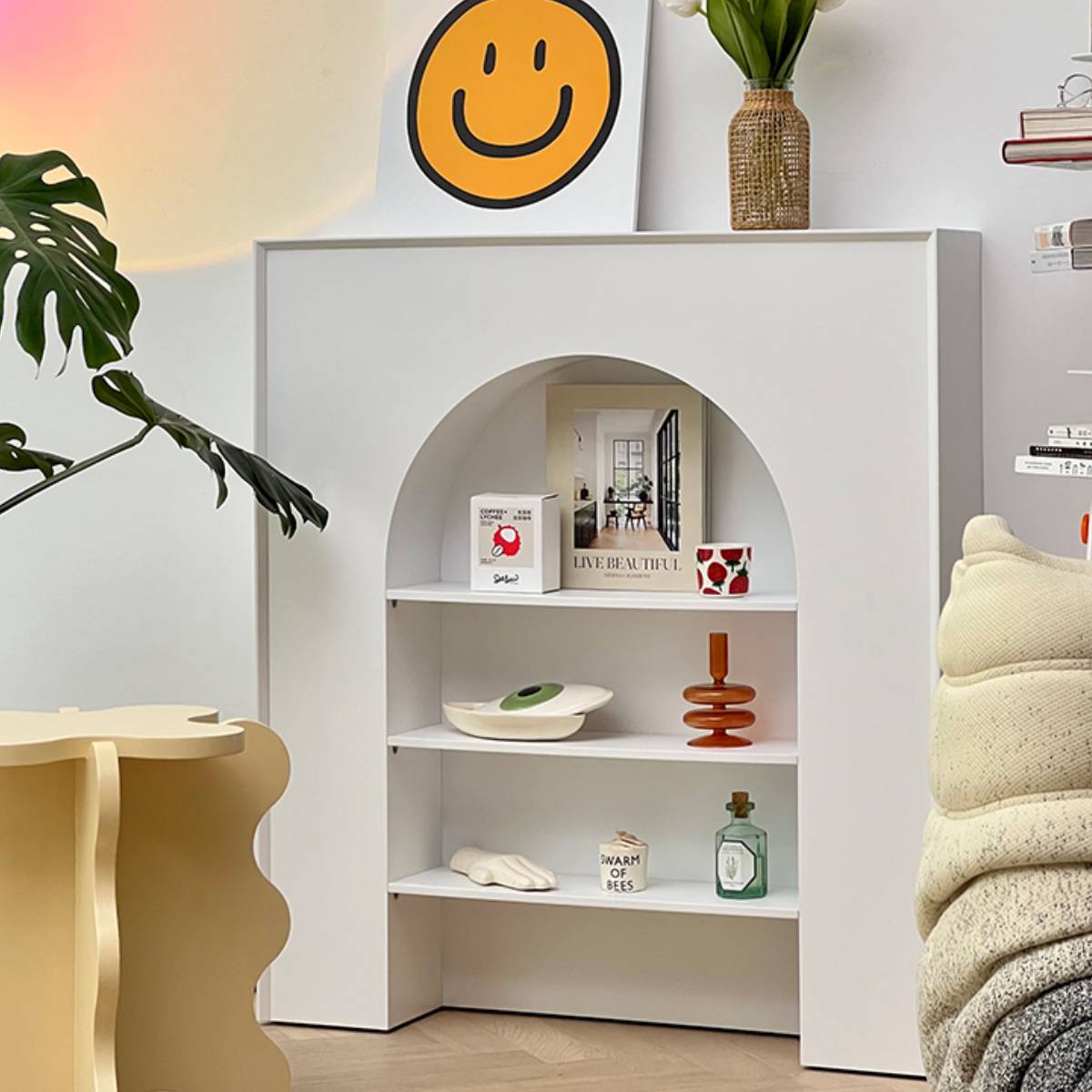 100cm] VeroMan アーチ状 マントルピース シェルフ ホワイト 白