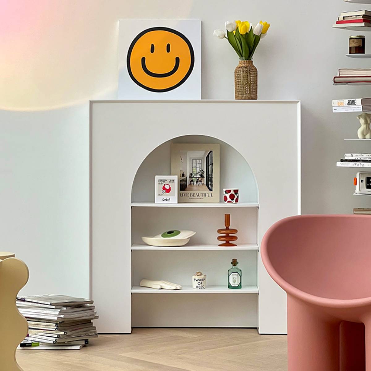 100cm] VeroMan アーチ状 マントルピース シェルフ ホワイト 白