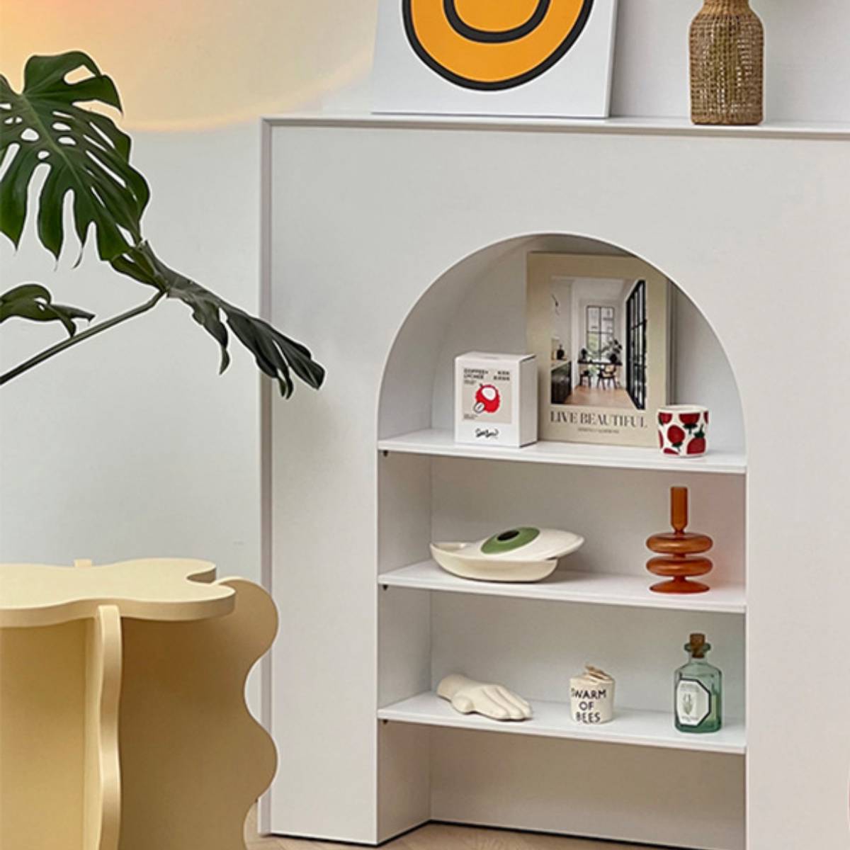 100cm] VeroMan アーチ状 マントルピース シェルフ ホワイト 白