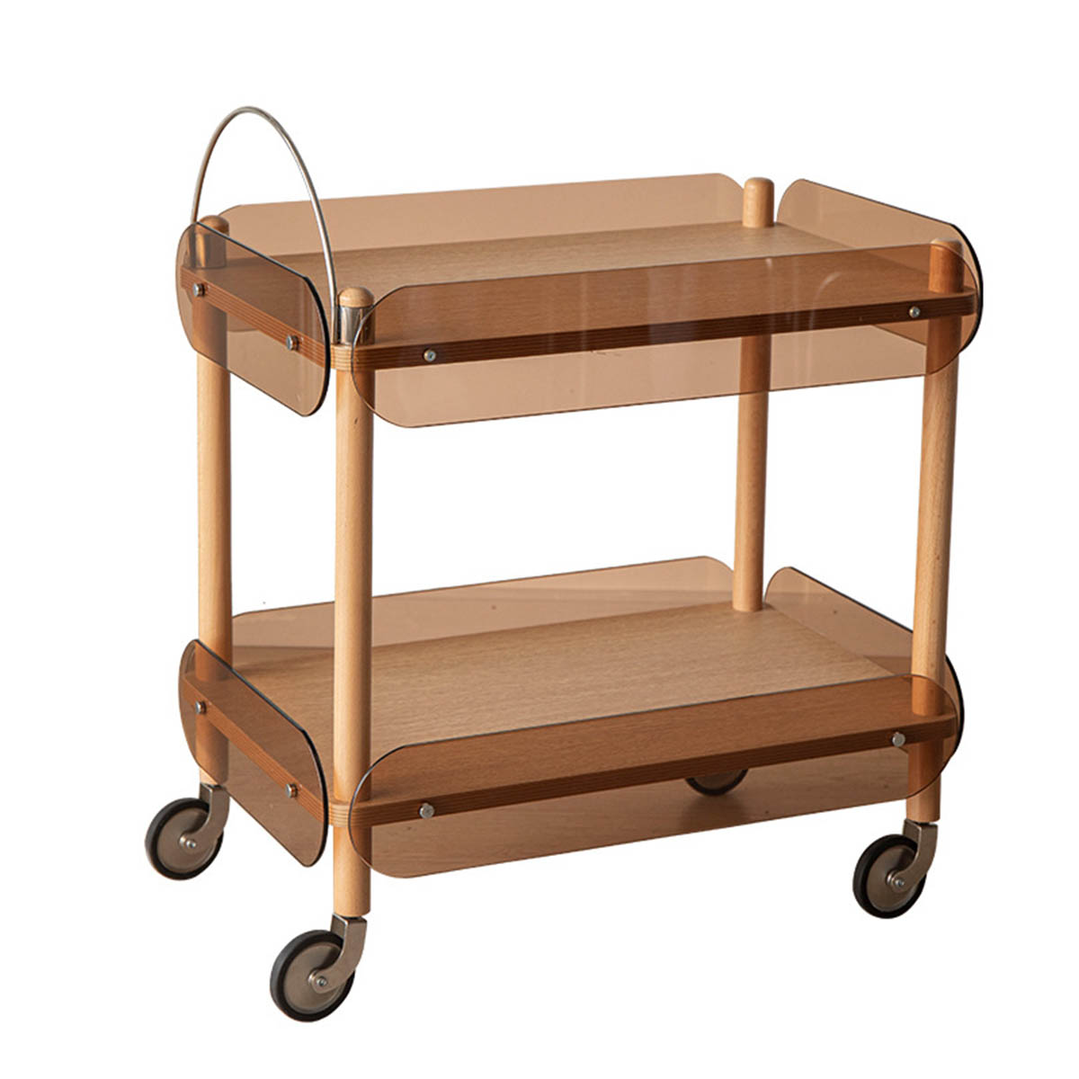 VeroMan ワゴン クリア 透明 木目 2段 クリアラック キャスター付き