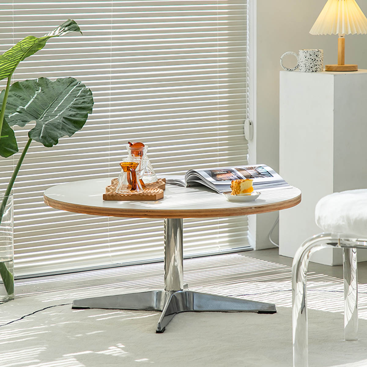 直径70cm] ローテーブル 丸型 円形 木製天板 ステンレス脚 リビング用