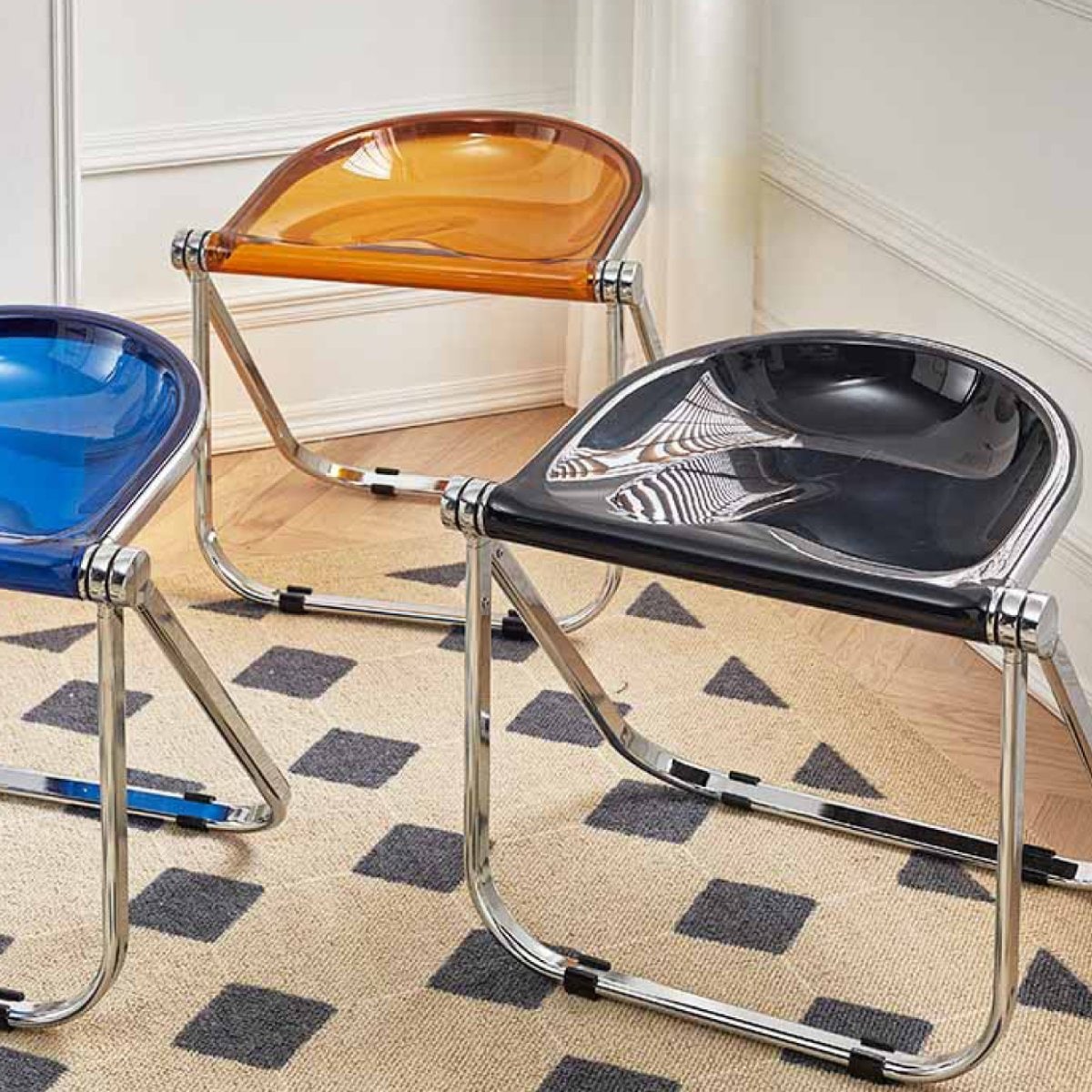 VeroMan クリアパイプ スツール 折りたたみ チェア 椅子 クリア