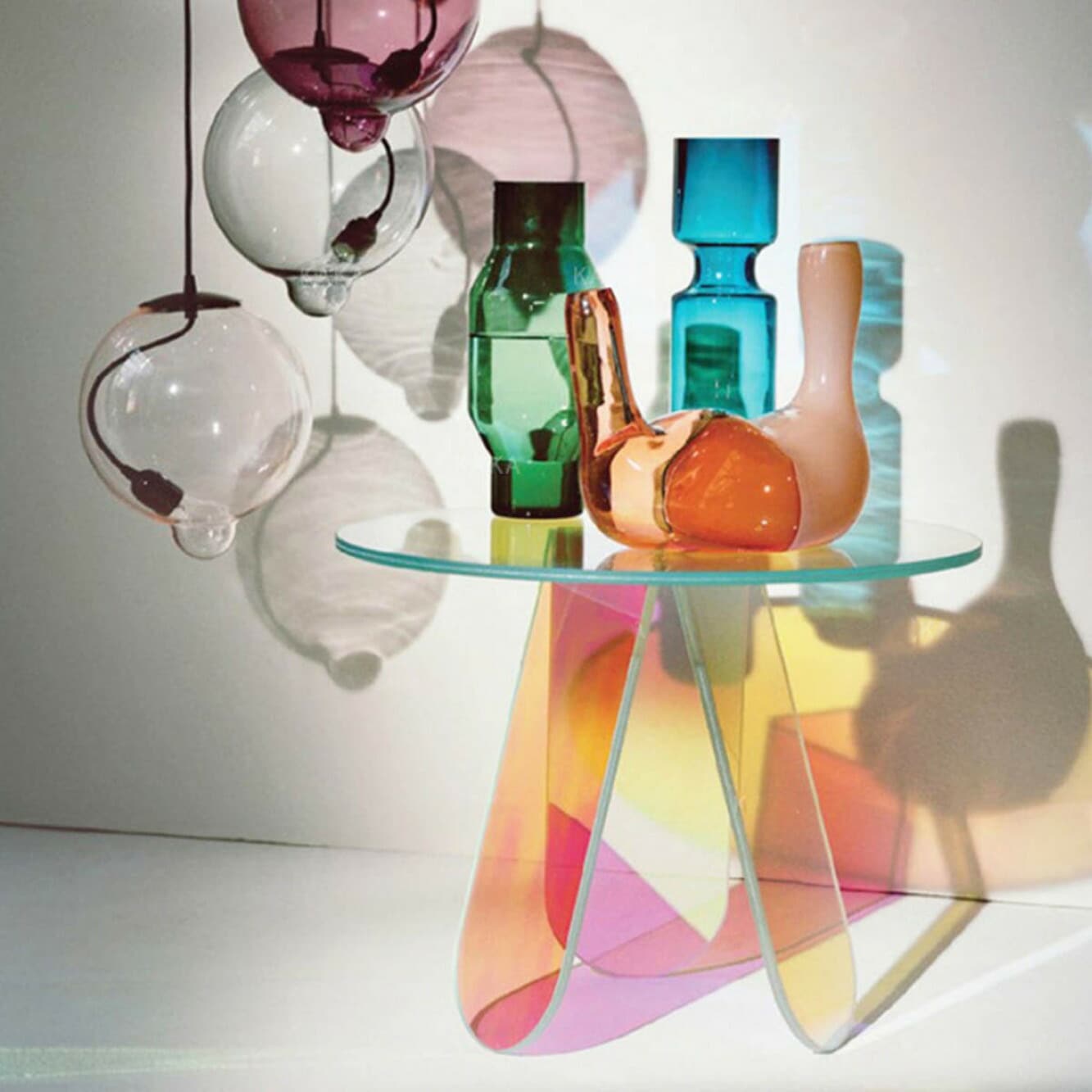 小] VeroMan オーロラサイドテーブル 机 珍しい 綺麗 反射 韓国クリア