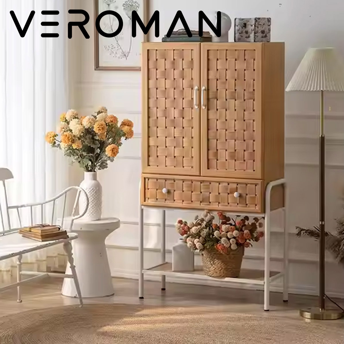 VeroMan 編み込み扉収納キャビネット 温もり溢れるデザイン 韓国