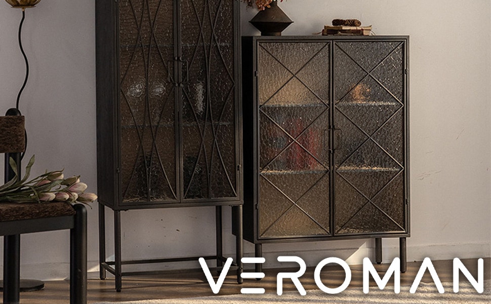 VeroMan 魅惑の波紋ガラスキャビネット 高級感あふれるデザインと多