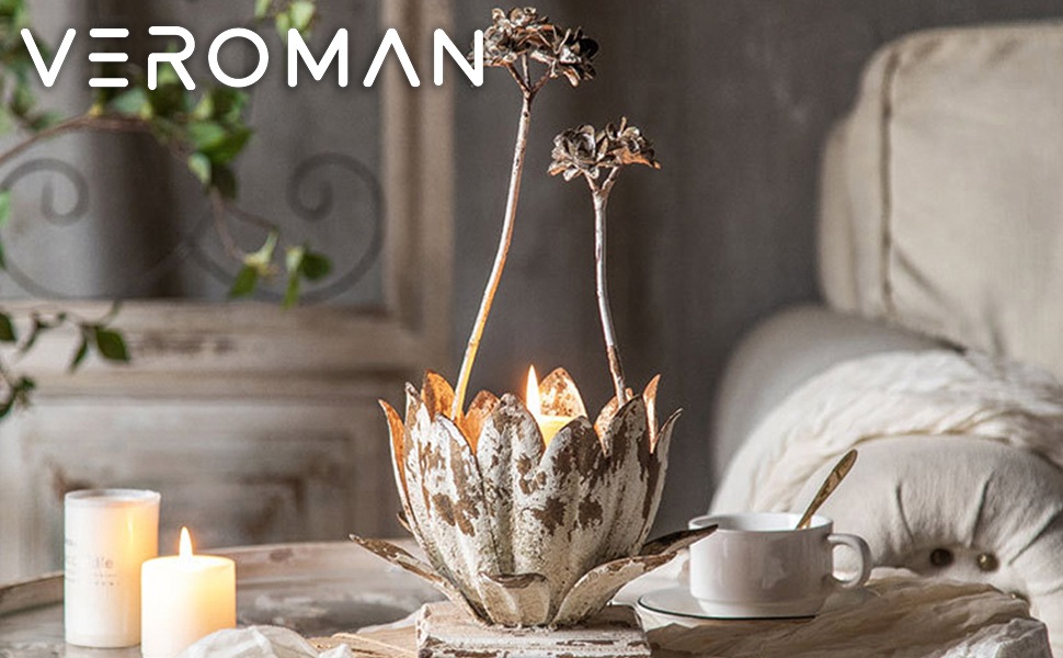 VeroMan キャンドルスタンド 燭台 ローソク立て 可憐な蓮の花 アイアン