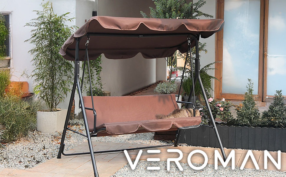 VeroMan スイングベンチ 二人掛け 屋根付ブランコ 家庭用ブランコ 日よ