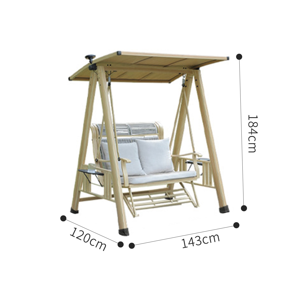 2人用ベージュ] VeroMan スイングベンチ 二人掛け 屋根付ブランコ 家庭