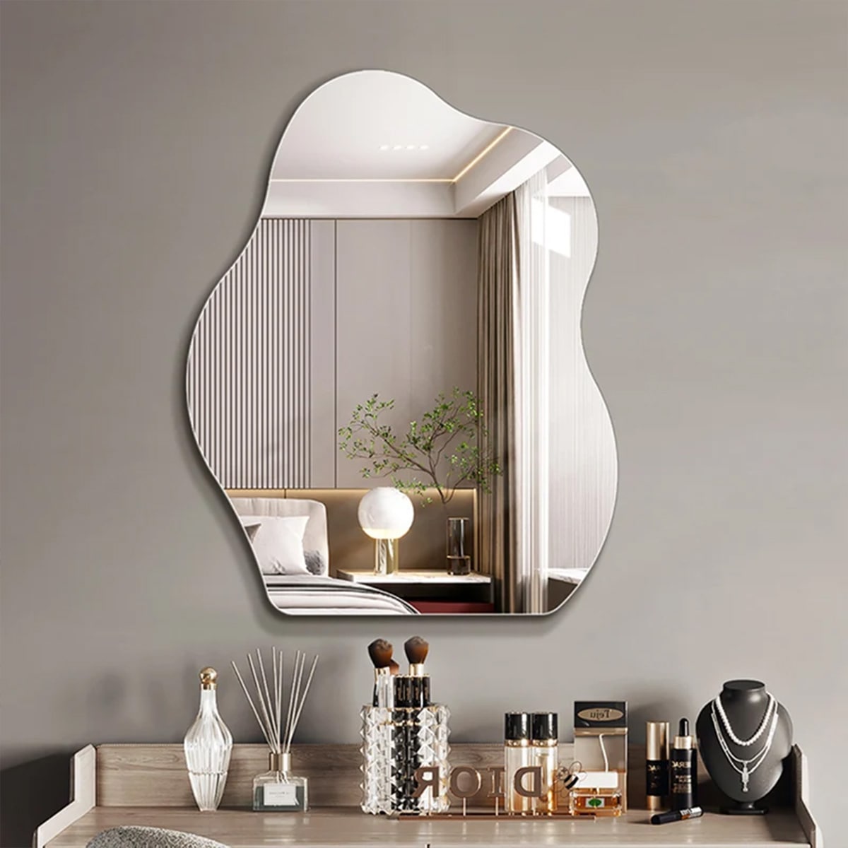 中] VeroMan ウェーブ 波 ミラー 鏡 壁掛けミラー 壁掛け もこもこ 雲