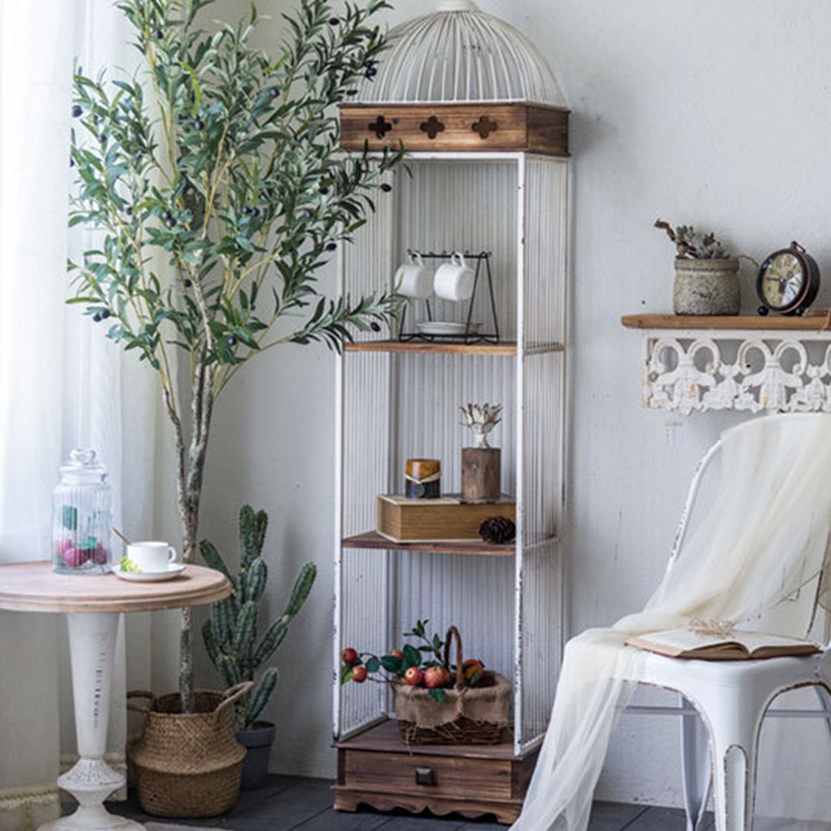 VeroMan 鳥籠デザインのレトロ収納棚 おしゃれで実用的な美しい佇まい