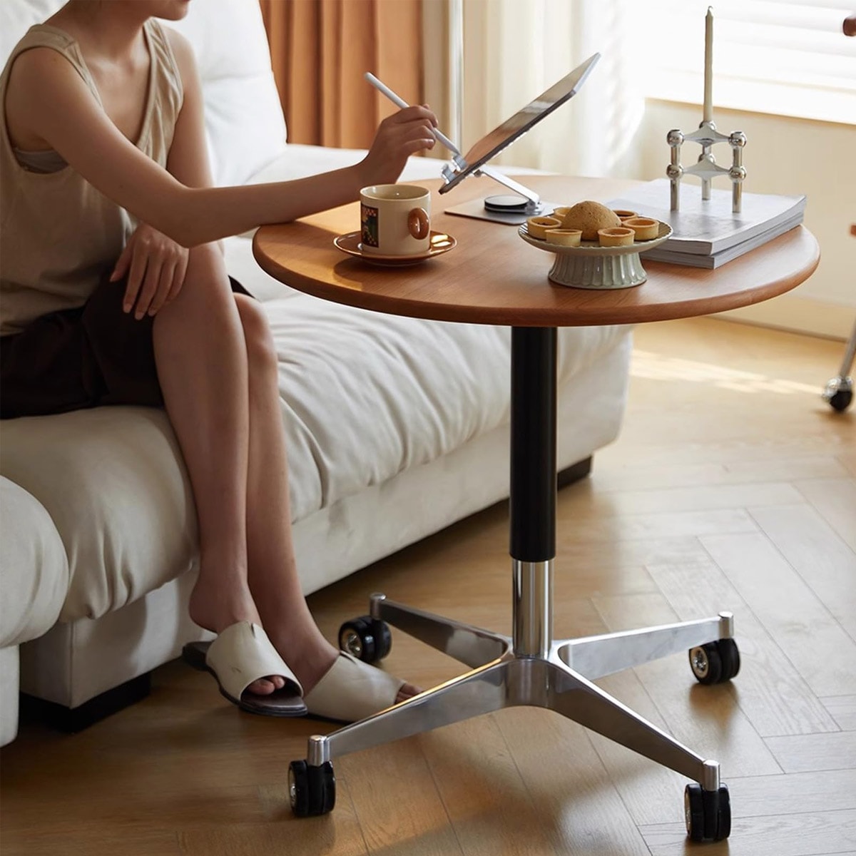 60cm] VeroMan ヴィンテージデザイン ダイニングテーブル 可移動式円形