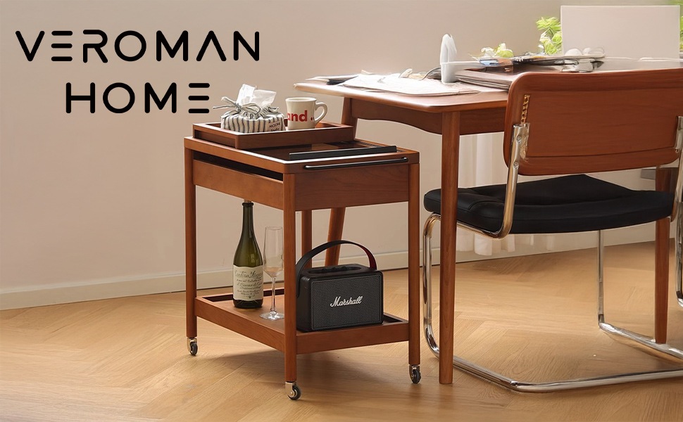 VeroMan ヴィンテージ調 収納ラック ワゴン付き 収納棚付き ソファ横