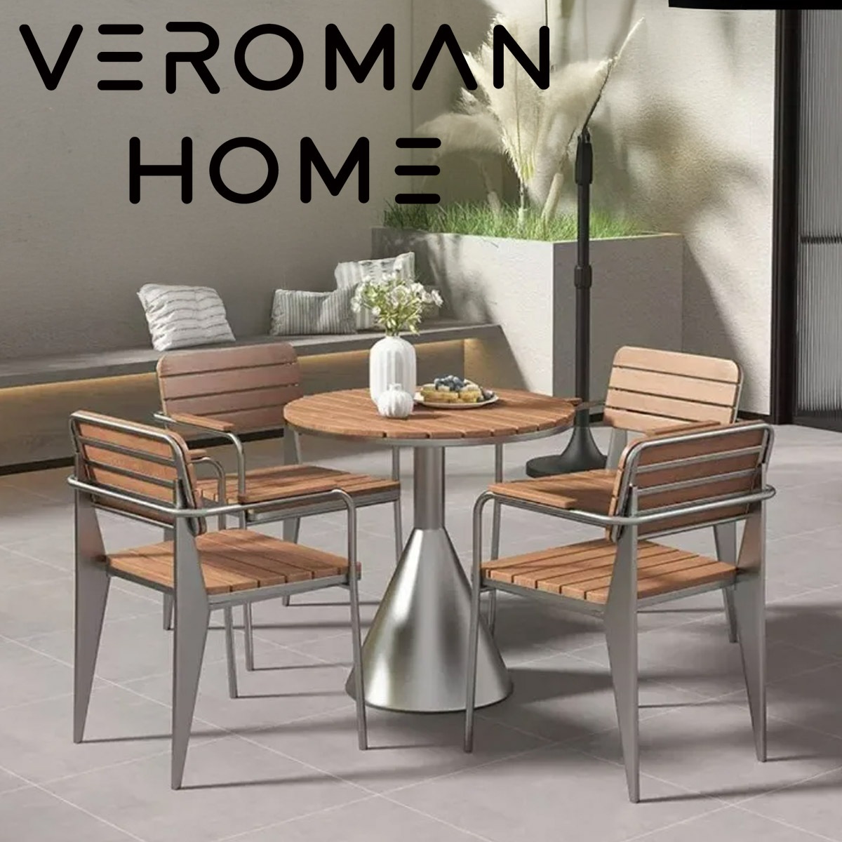 テーブルセット] VeroMan 屋外用ダイニングセット 鉄製の丸いテーブル
