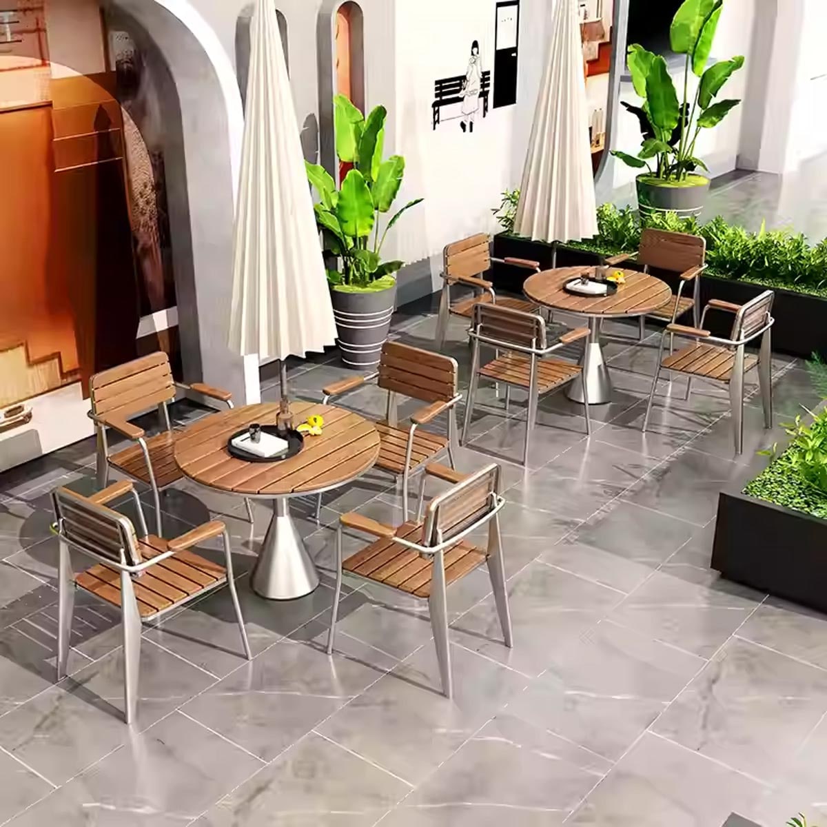 テーブルセット] VeroMan 屋外用ダイニングセット 鉄製の丸いテーブル