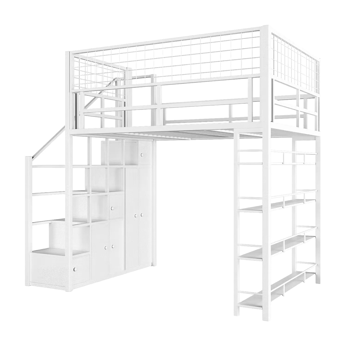 VeroMan 階段付きロフトベッド 大容量収納棚付き メタルフレーム 省