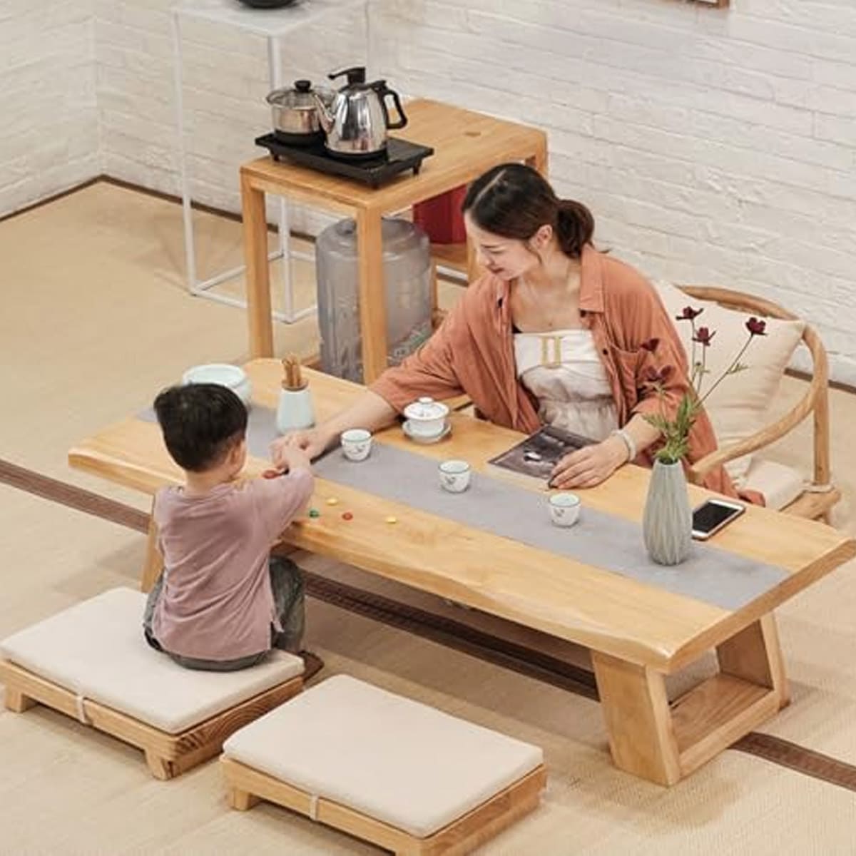 VeroMan ローテーブル タタミ風 座卓セット 茶室 ティーテーブル 檜風