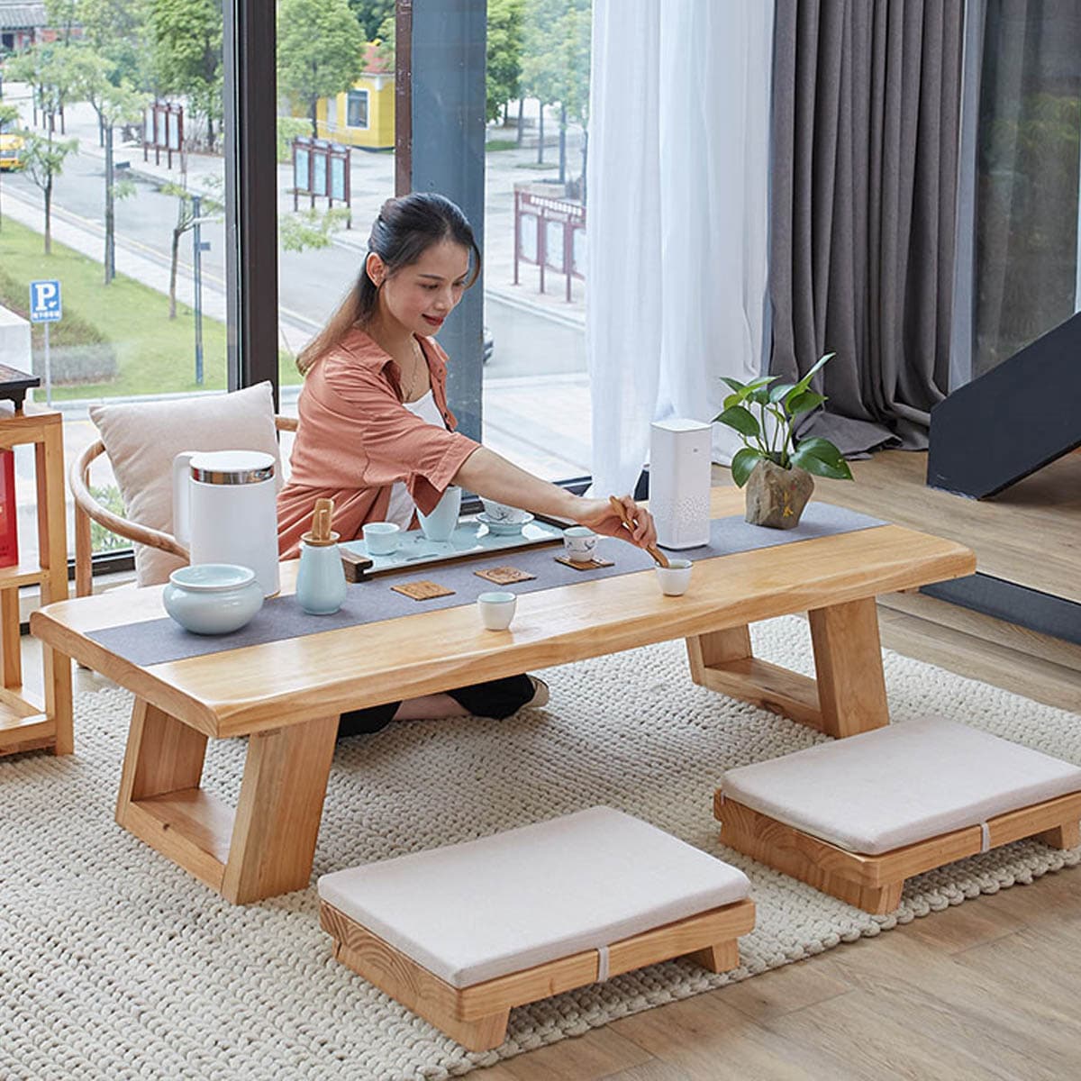 VeroMan ローテーブル タタミ風 座卓セット 茶室 ティーテーブル 檜風