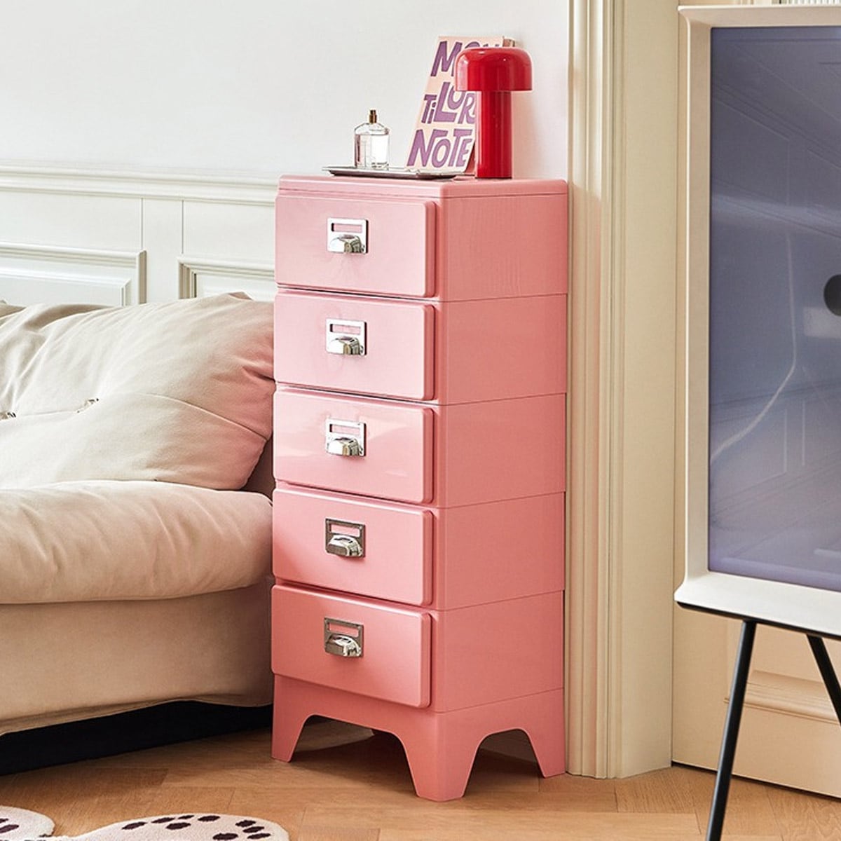 VeroMan 5段チェスト スリム収納ボックス レトロデザイン ABS樹脂製 多