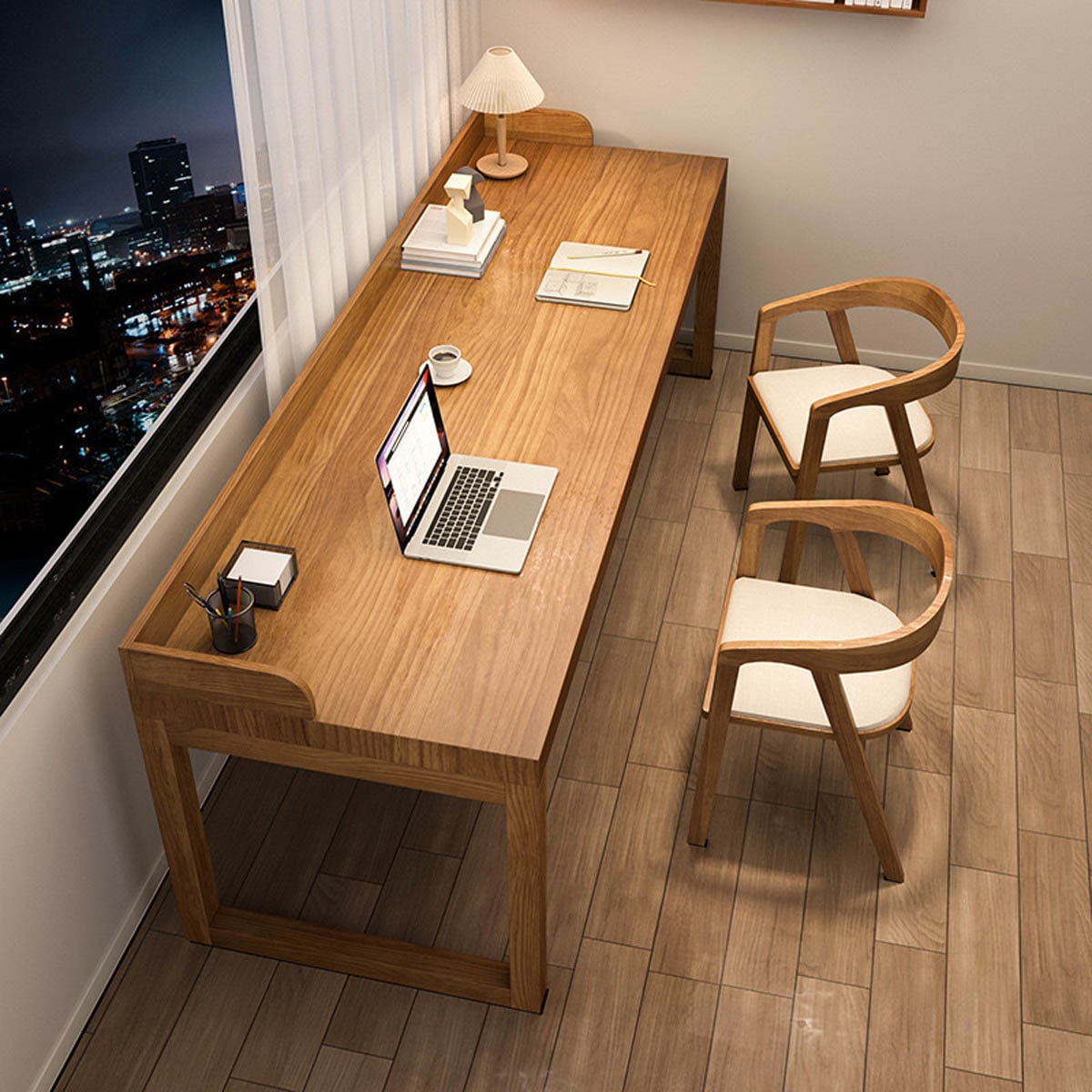 VeroMan 無垢材 デスク＆チェアセット 壁付け可能 学習机 PCデスク