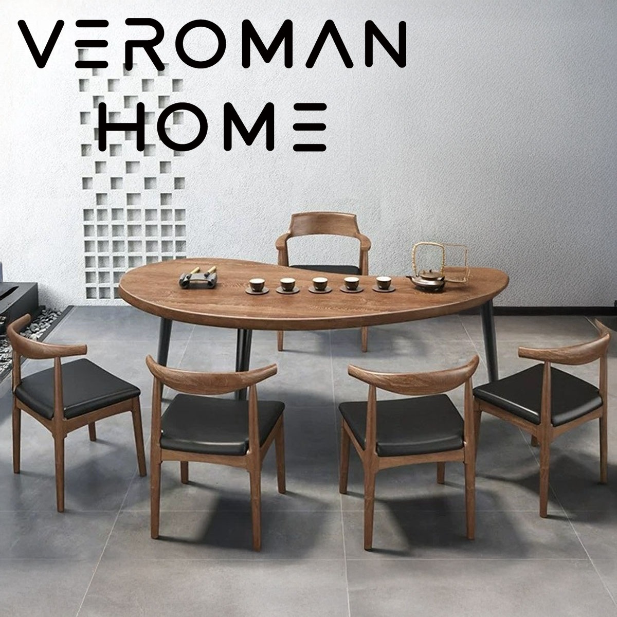 VeroMan カウンターテーブル 北欧風デザイン 天然木天板 アイアン脚