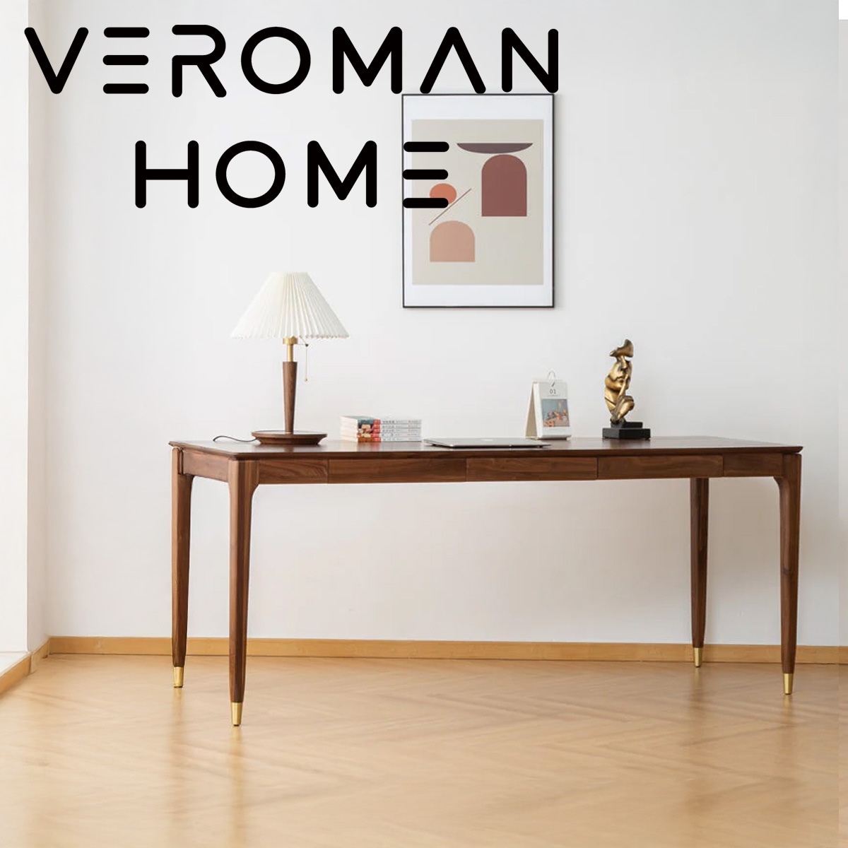 VeroMan テーブル モダン ウォールナット無垢 シングルデスク 引き出し
