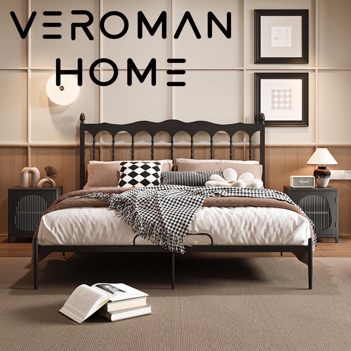VeroMan クラシックデザイン アイアンベッドフレーム 高耐久構造 韓国