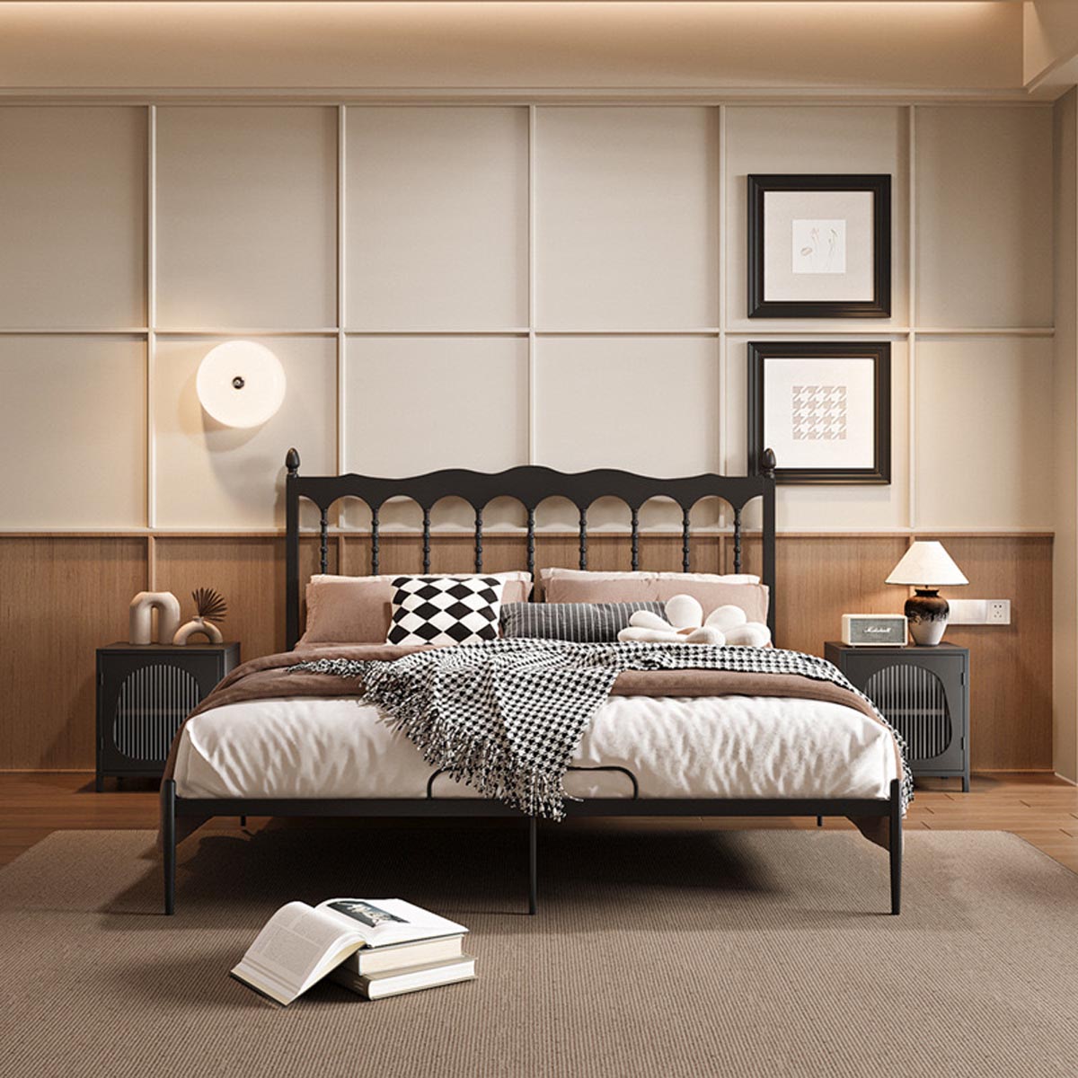 VeroMan クラシックデザイン アイアンベッドフレーム 高耐久構造 韓国