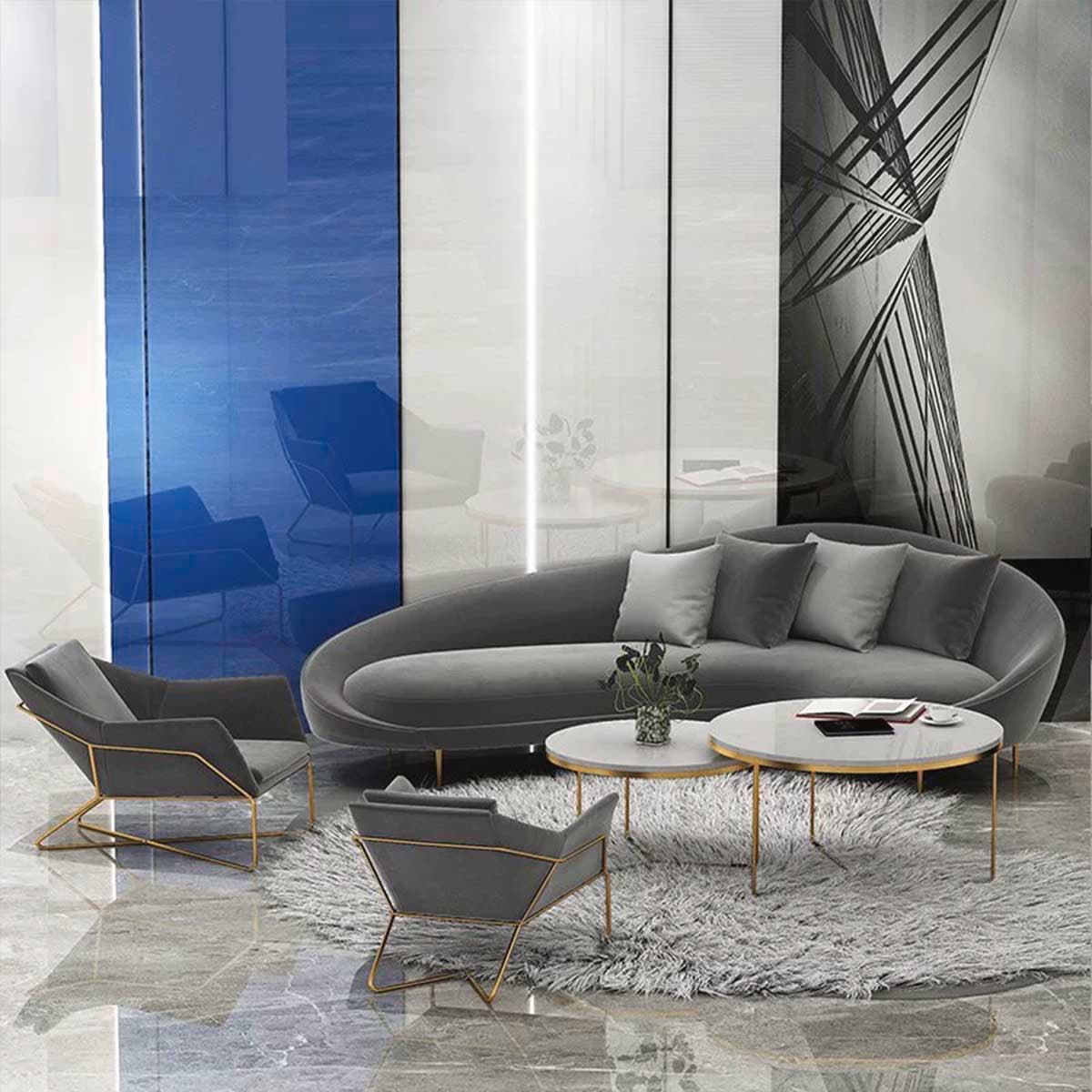 グレー アーチ型ソファ グレー ファブリック アーチ型ソファ