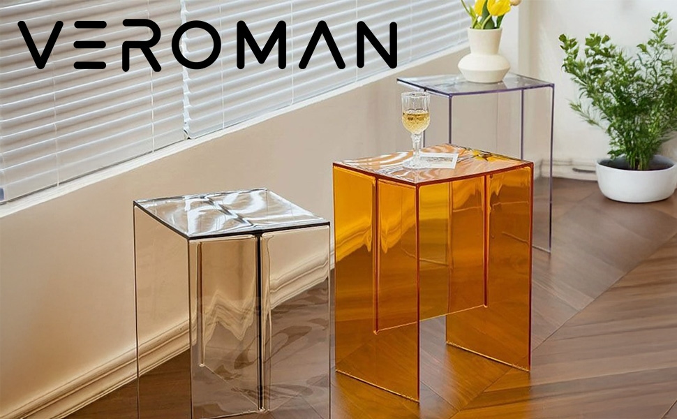 VeroMan アクリルサイドテーブル ミニマルデザイン 軽量プラスチック製