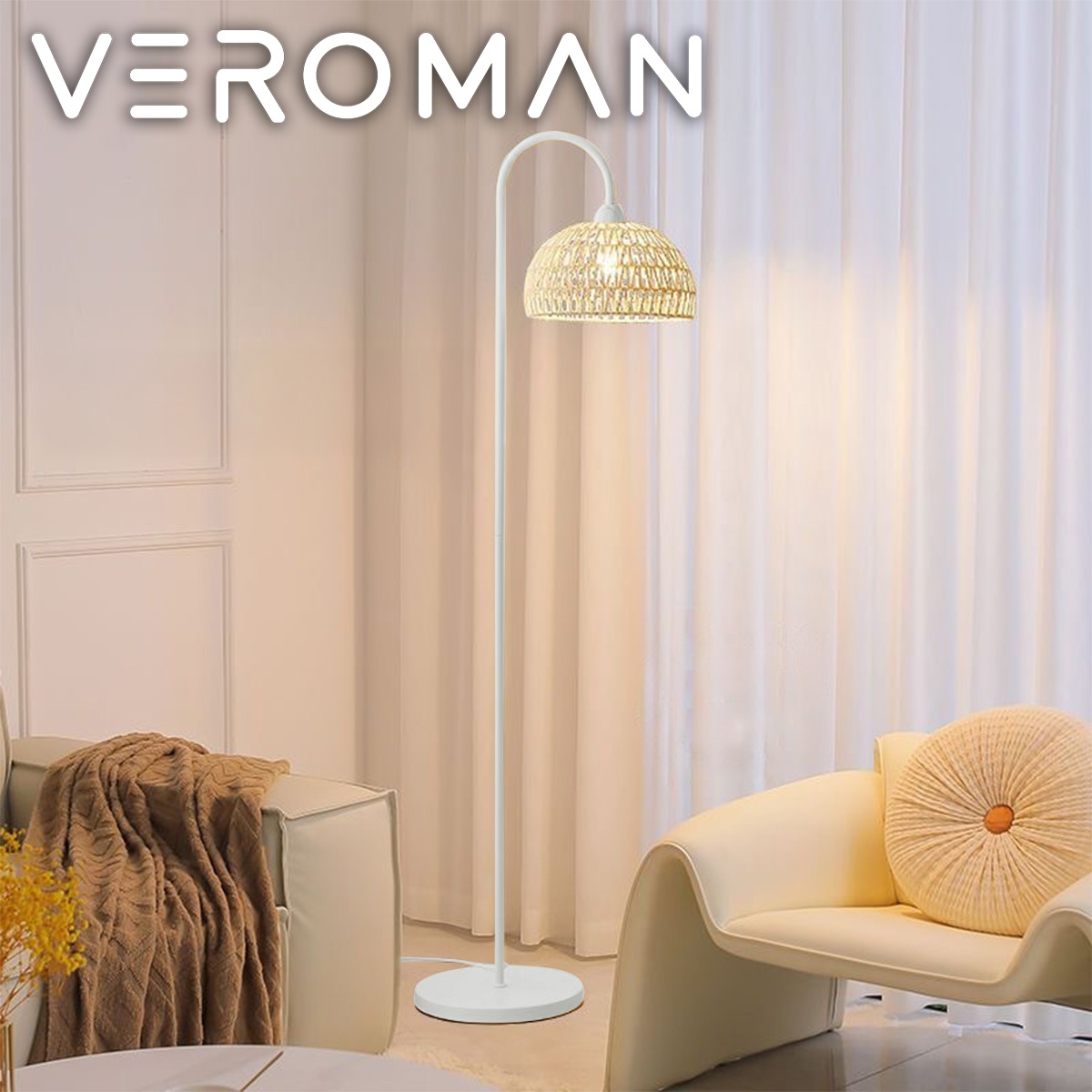 VeroMan ラタンフロアランプ スタンディングライト ソファ横
