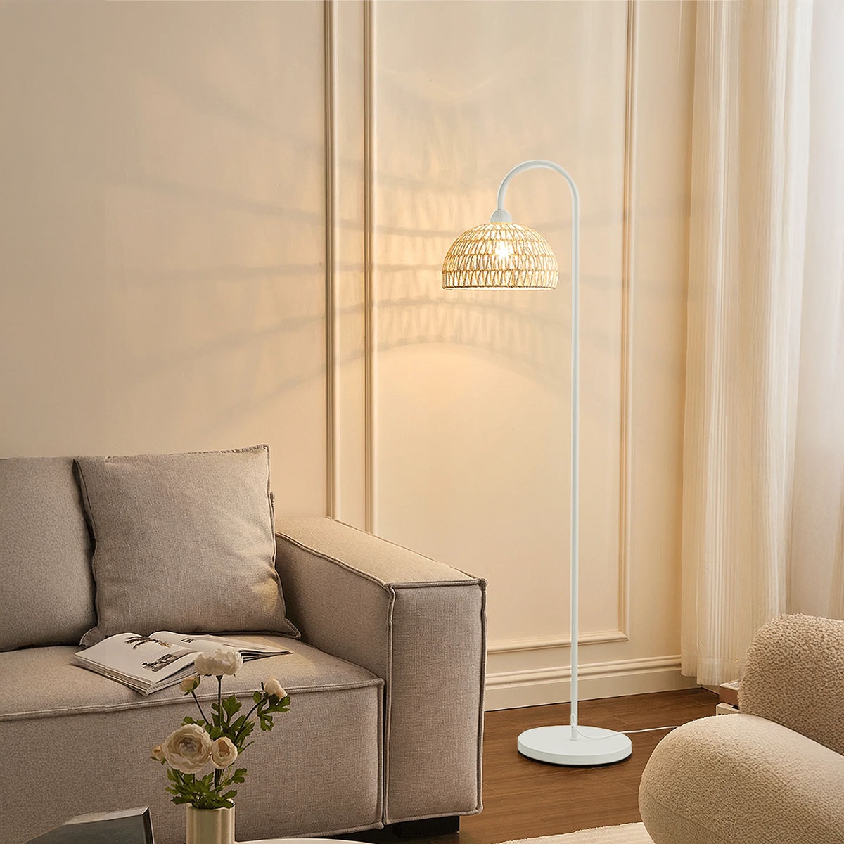 ラタン　フロアスタンド　インテリア ラタンスタンドランプ ツイスト LED対応 フロアライト （ ラタン 籐