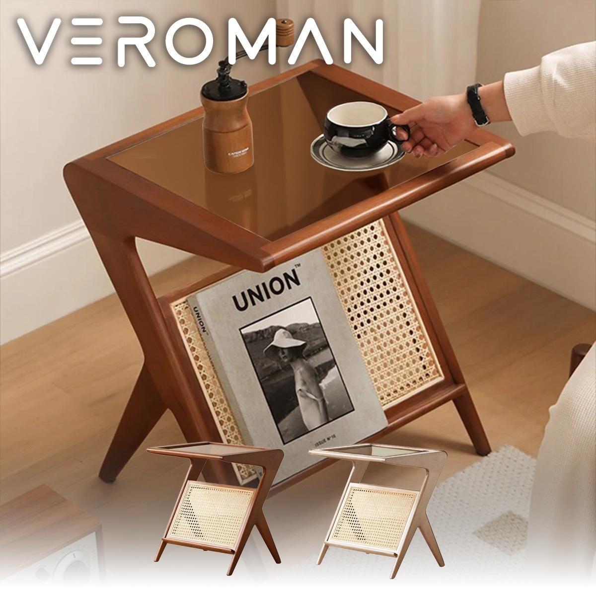 VeroMan ラタン編みサイドテーブル サイドテーブル ソファサイド