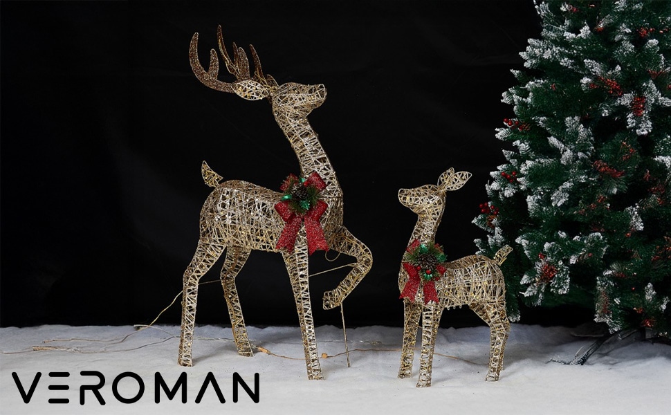 親子セット] VeroMan 優しい光でクリスマスを彩る LEDトナカイ 鉄製
