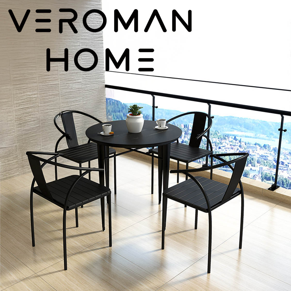 屋外オットマン•ラウンドテーブルセット テーブルセット] VeroMan アウトドアテーブルセット 岩板テーブル