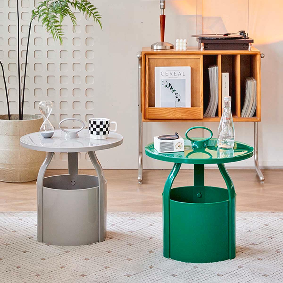 VeroMan ラウンドサイドテーブル 収納付き 丸型プラスチックテーブル