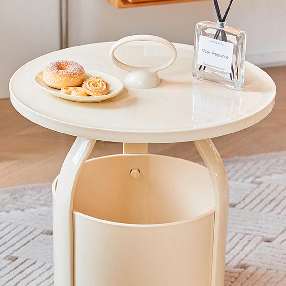 VeroMan ラウンドサイドテーブル 収納付き 丸型プラスチックテーブル
