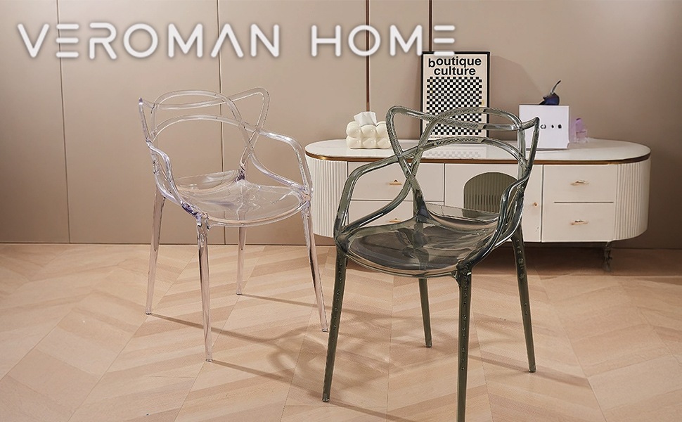 VeroMan クリスタルチェア 透明アクリル調 ダイニングチェア 藤蔓