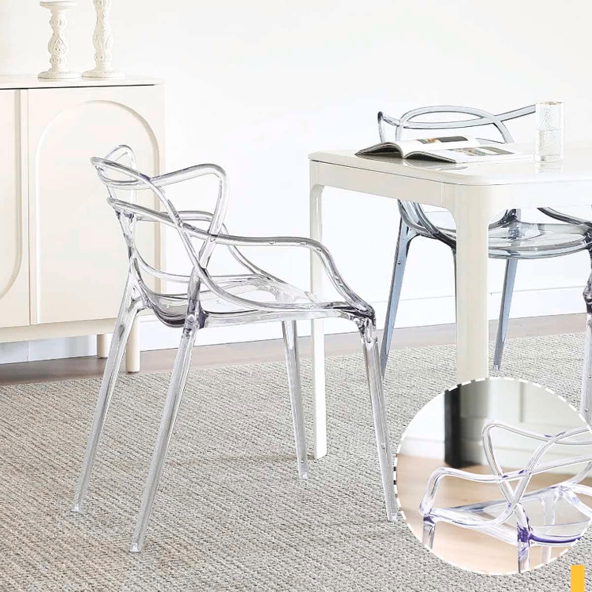 VeroMan クリスタルチェア 透明アクリル調 ダイニングチェア 藤蔓