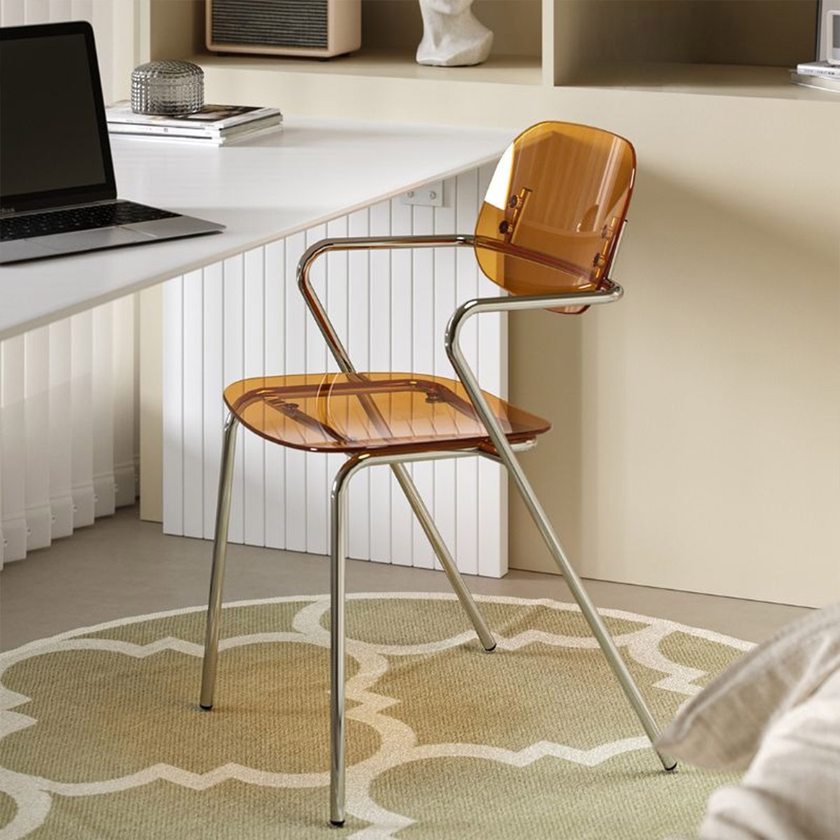 VeroMan 透明アクリルチェア 背もたれ＆肘掛け付き ダイニングチェア