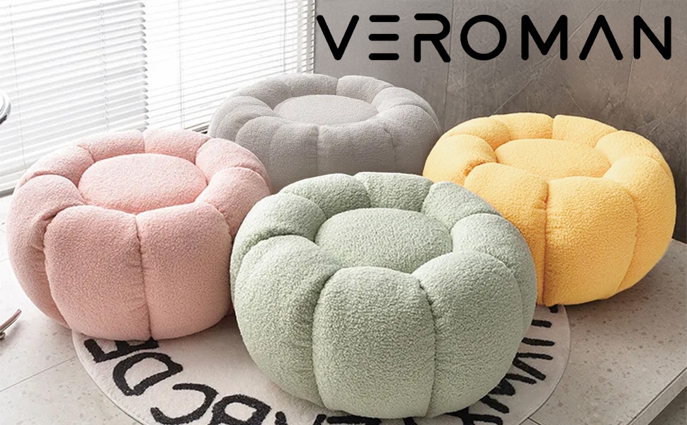 VeroMan もふもふの触感 ラムボア×木材 円柱型オットマン 円柱型