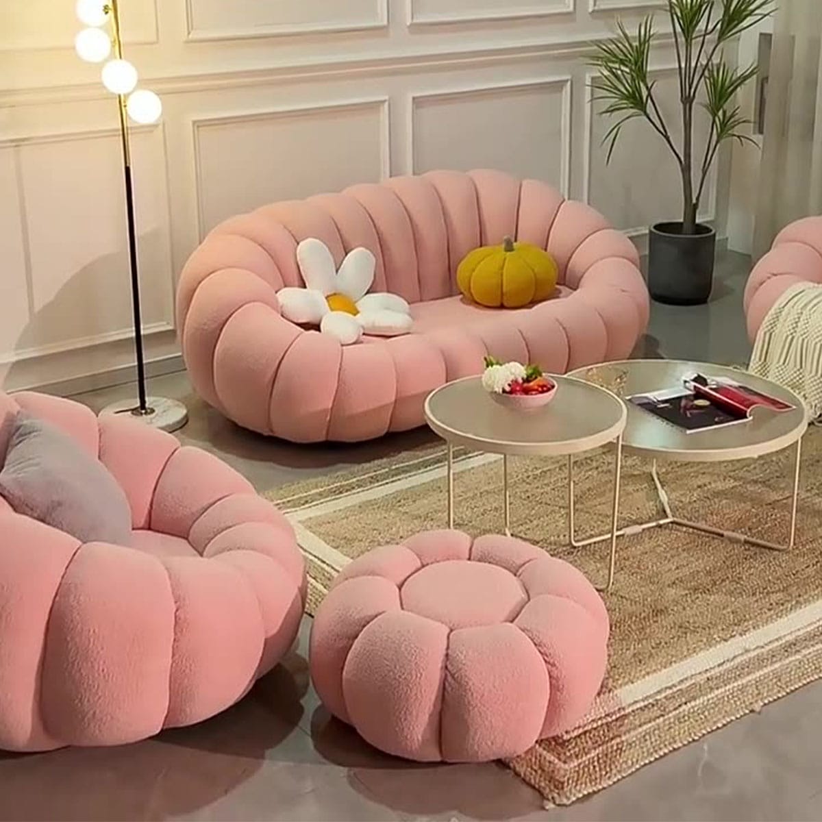 3人掛け] ソファ カウチ もこもこ ボア 羊 幅180cm 柔らかい かぼちゃ