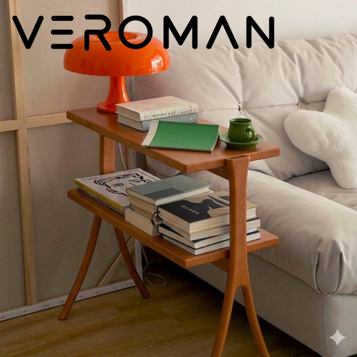 VeroMan サイドテーブル 2段 木製 ウッド ウォルナット ベッドサイド