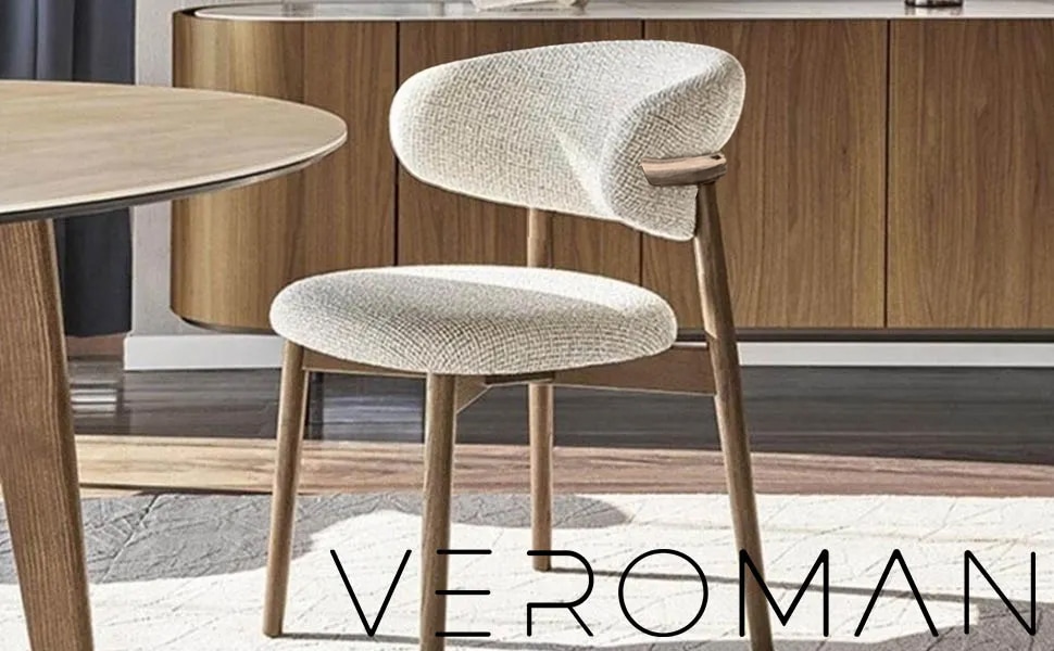VeroMan ダイニングチェア 椅子 PUレザー リネン 木脚 木製フレーム