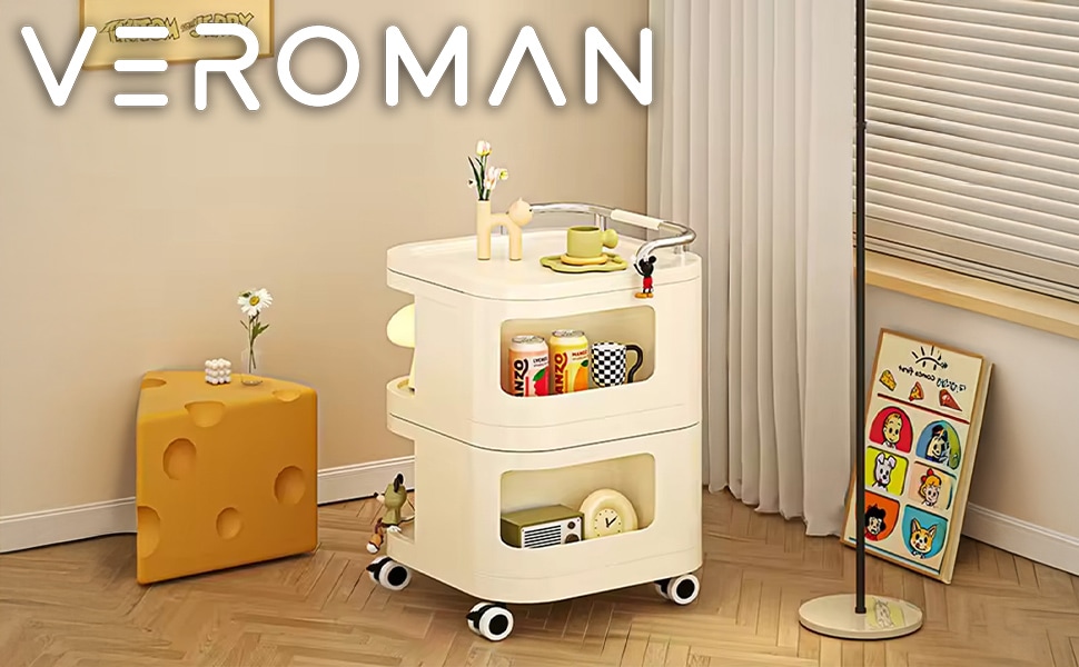 フォロー割 【新品】これ便利！　たっぷり収納 多機能 コスメ ワゴン VeroMan ワゴン 収納棚 回転式コスメラック 多機能収納ワゴン スナック