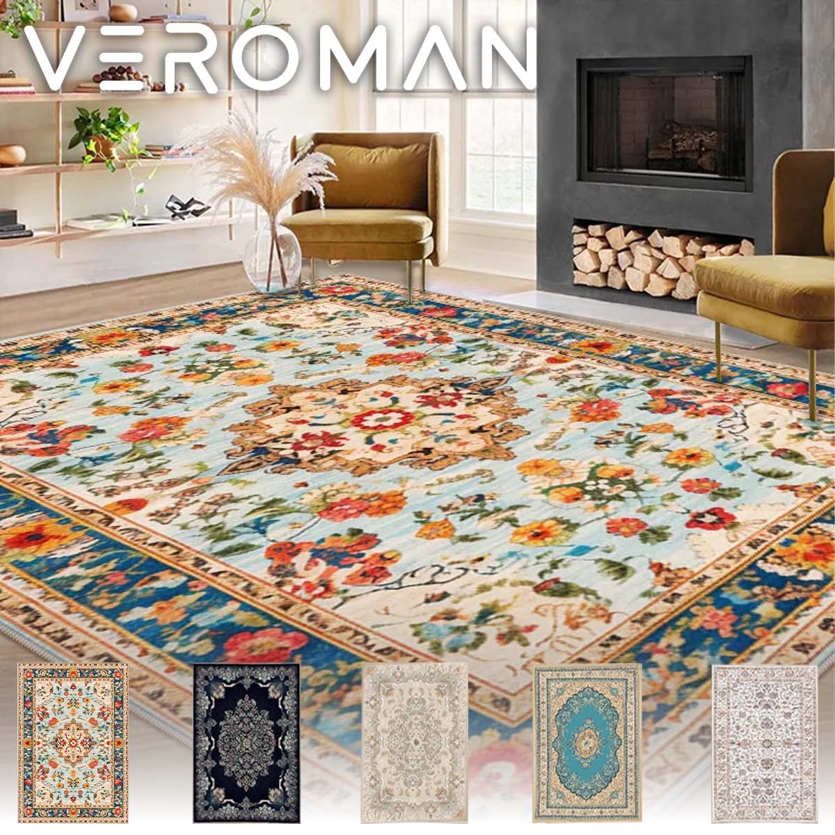 140x200cm]VeroMan レトロ エスニック風 ラグ カーペット 絨毯 洗える